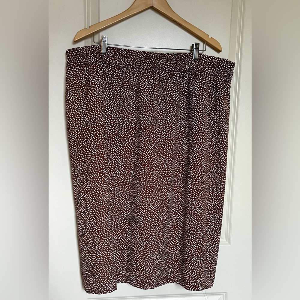J. Crew Factory Brown & White Polka Dot Pull On Pencil Skirt Sz 2X With Pockets